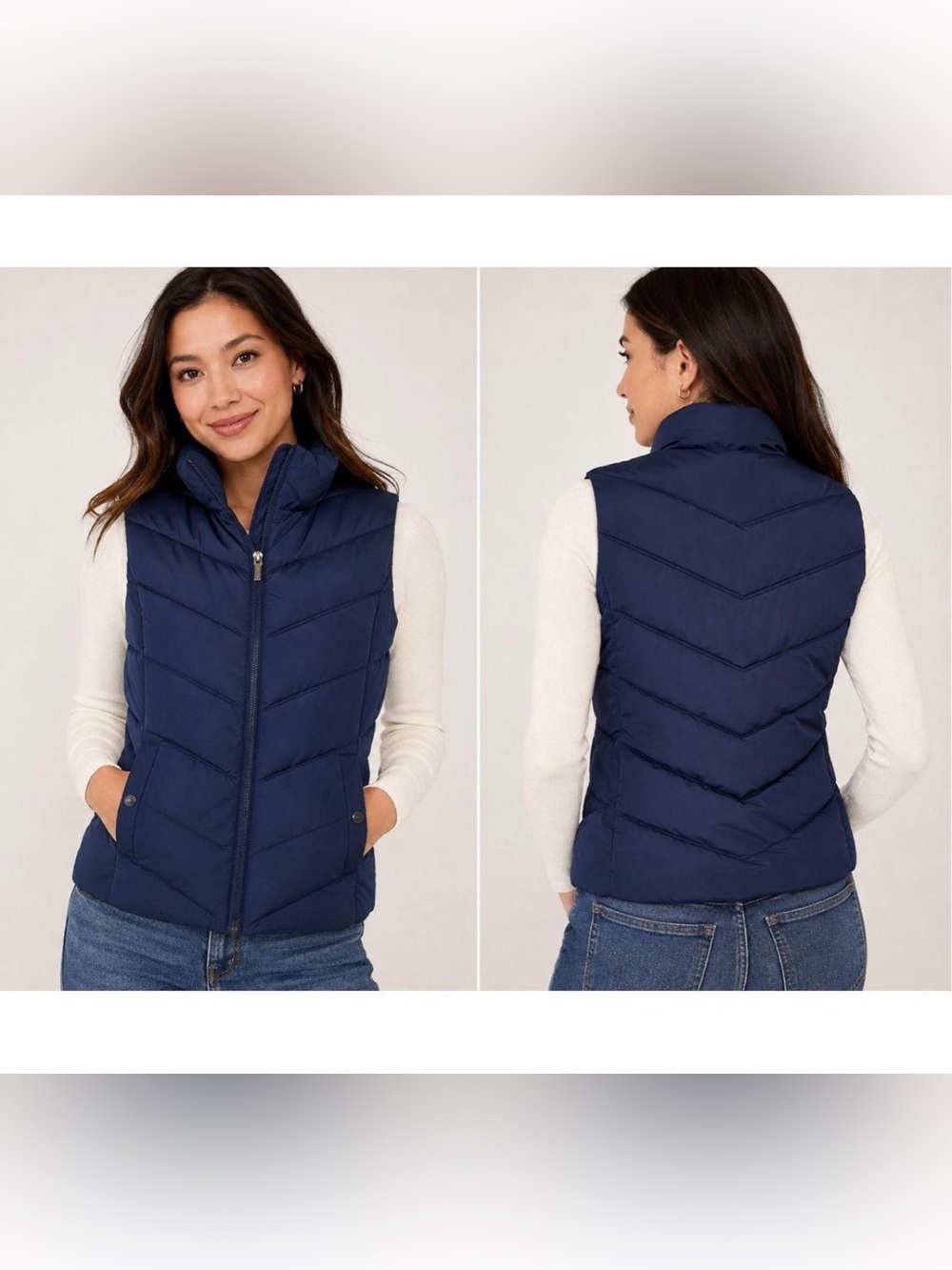 Lands End Navy Blue Insulated Puffer Best Women’s Size Medium Pockets